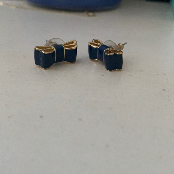 Kate Spade Navy & Gold Bow Earrings